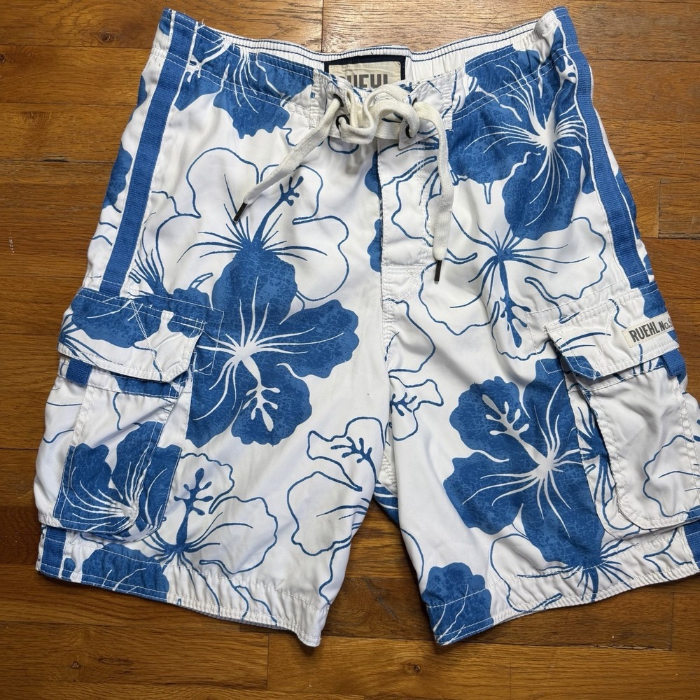 RUEHL NO.925 Cargo Shorts Hybrid Board Shorts Men Med Surf Hawaiian Floral Swim